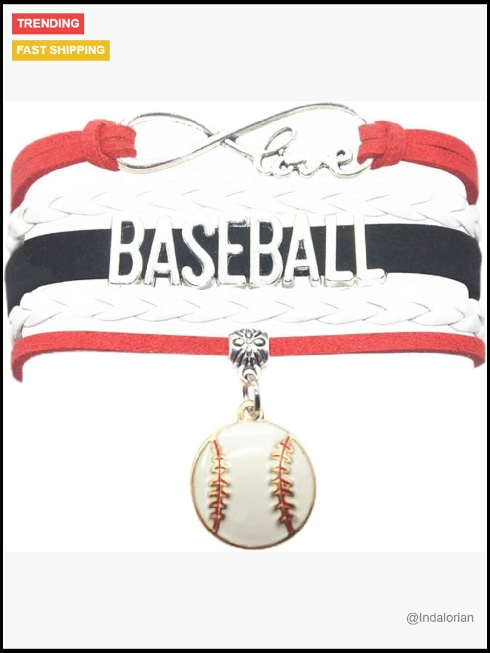 Handmade Baseball Bracelet Leather Rope Adjustable Gift for Fans